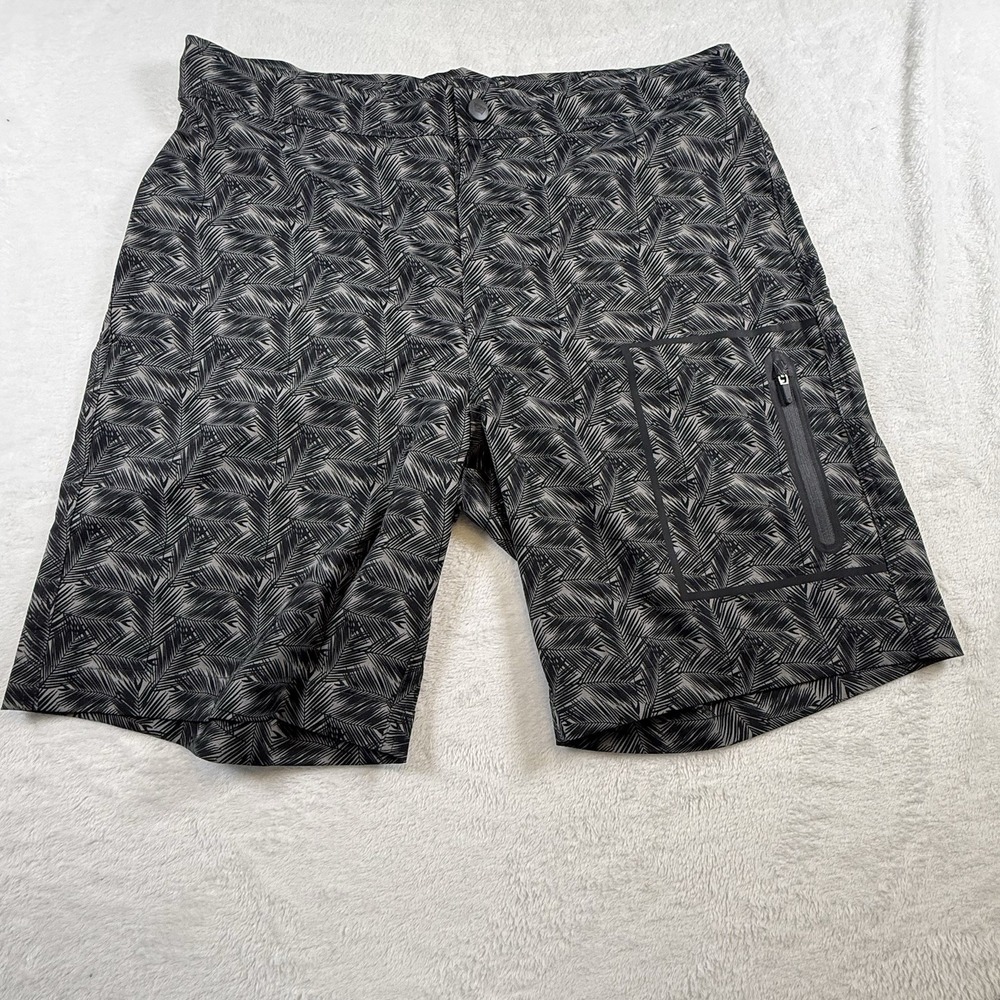 Mack Weldon Mens Hybrid Shorts 33 34 Gray Palm Print Stretch Zip Pocket‎ Golf